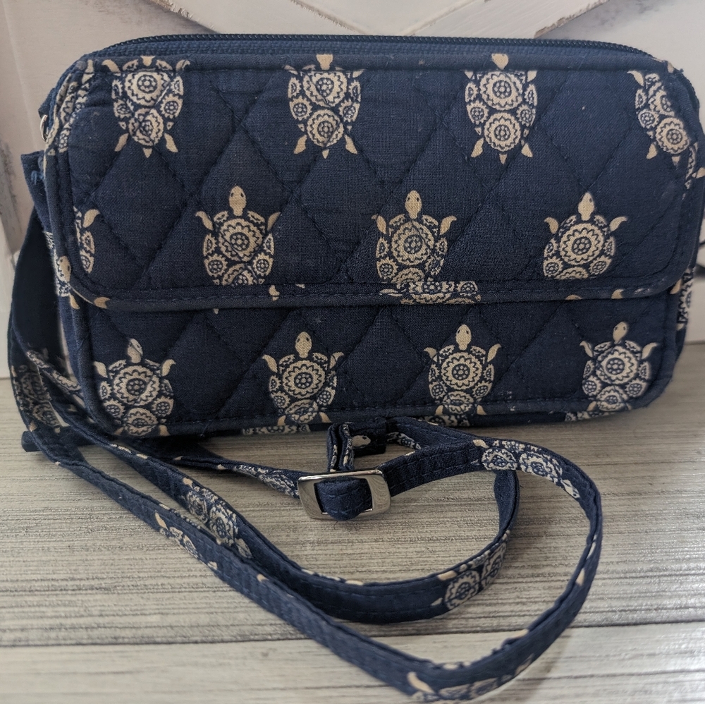 Vera Bradley Navy Turtles Crossbody Purse wristlet Christmas gift bag blue white